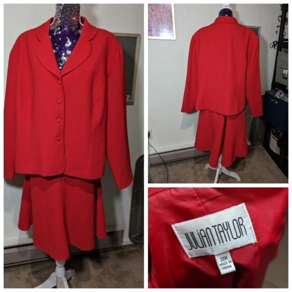 Vintage Julian Taylor‎ Size 20 Red Skirt Suit Set 80s 90s Office Grandmacore